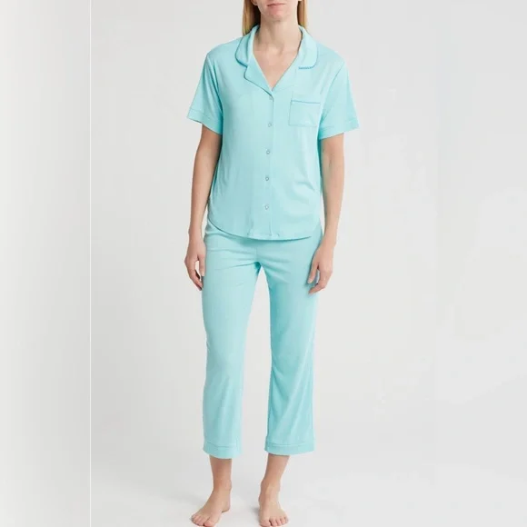 PJ Salvage Couture Rib Scallop Trim Aqua Pajama Set 2 Piece NWT L - Picture 1 of 5